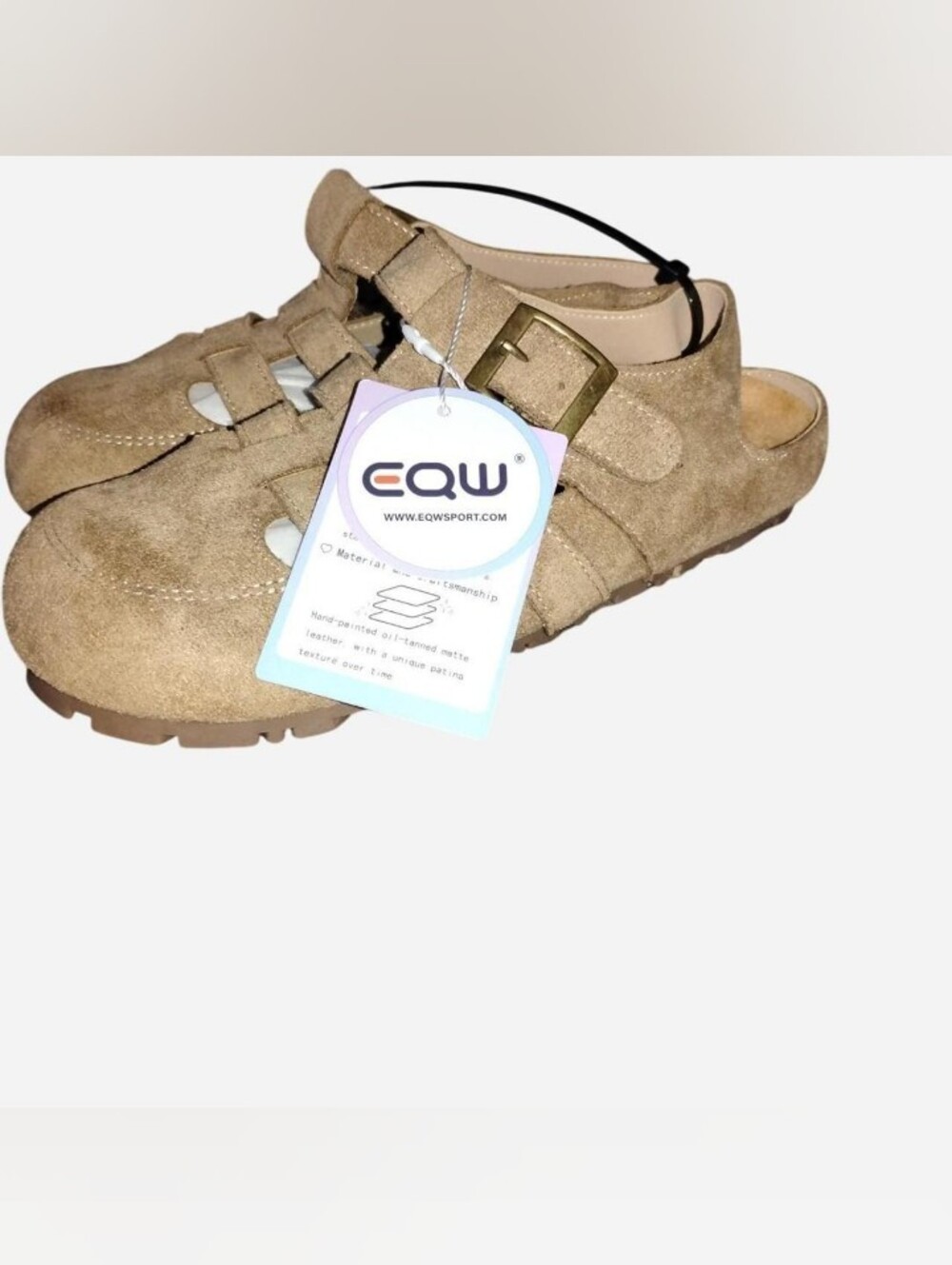 EQW Kids Tan Suede Strap Clogs Caged Mule Sandals NWT kids size 2/2.5
